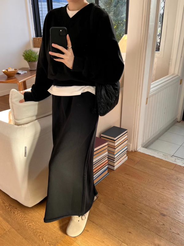 低調休閒內刷毛棉長裙 