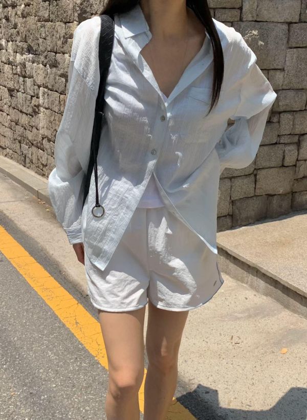 氣質木紋微透襯衫 