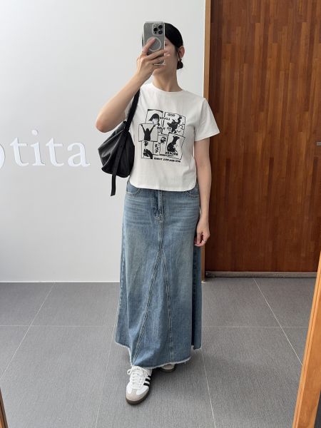 下擺抽鬚牛仔長裙 