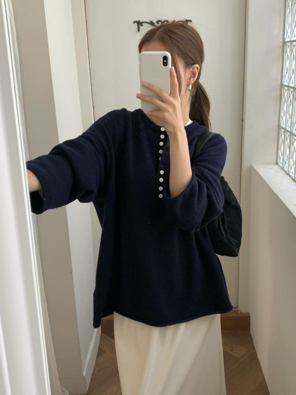 美麗諾羊毛亨利領毛衣 
