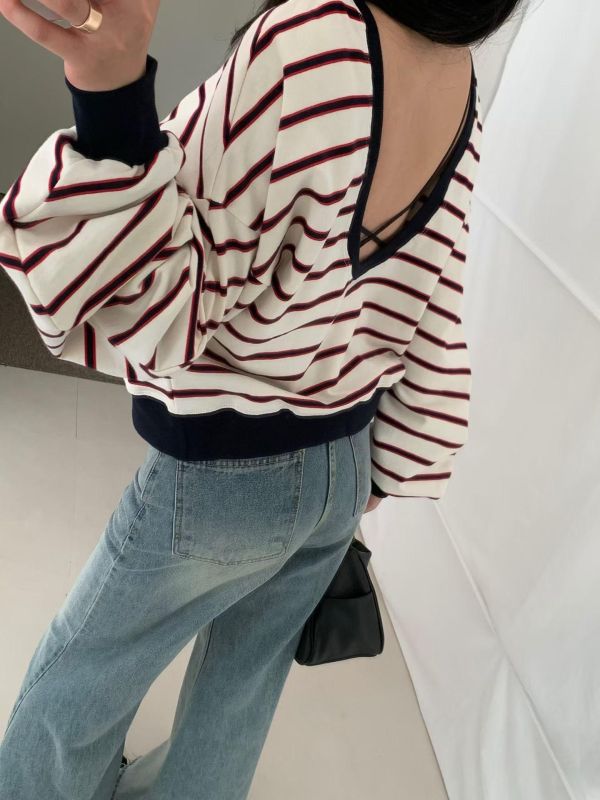 兩面穿條紋大學T 