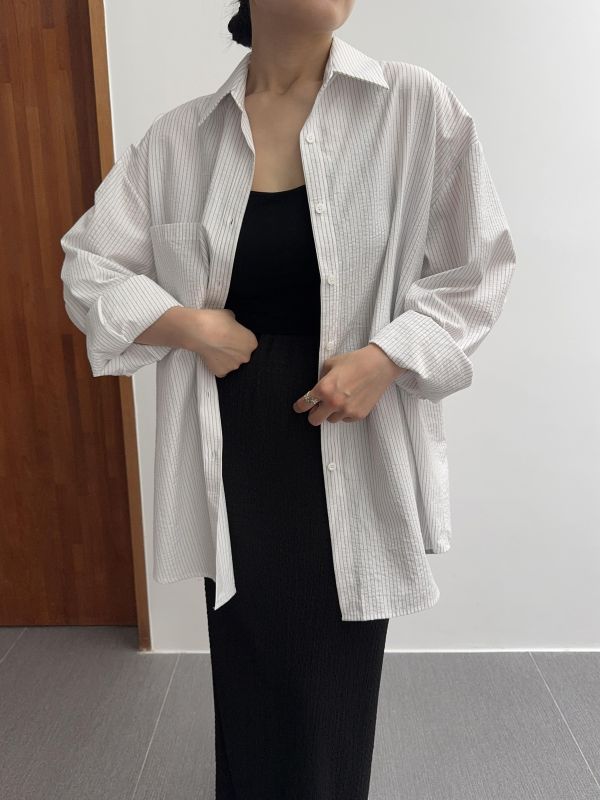 休閒細直紋寬鬆襯衫 