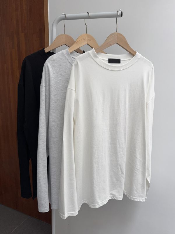 必備側開岔素面長T 