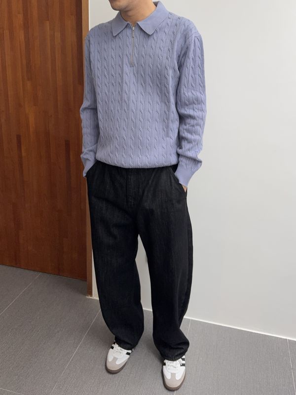 男裝-麻花紋拉鏈領針織衣 