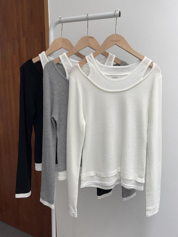 率性舒服假兩件上衣 