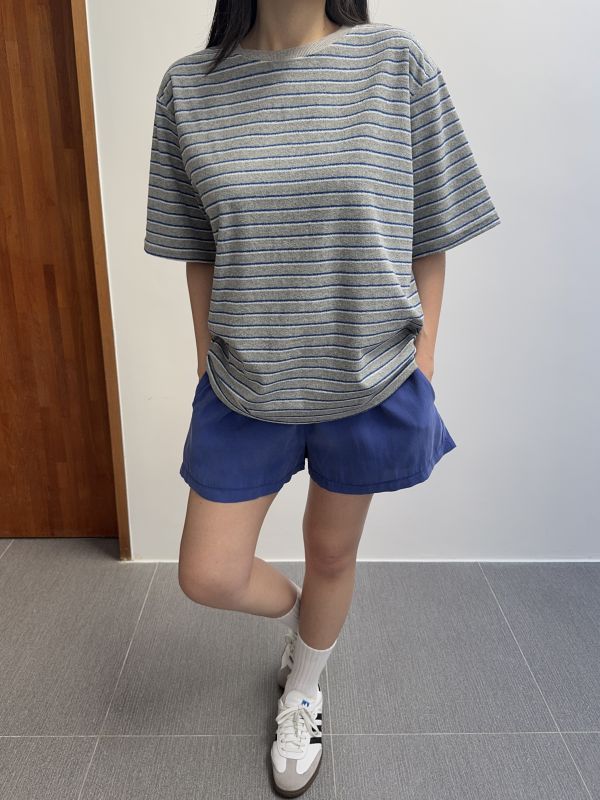 休閒毛巾布條紋短T 