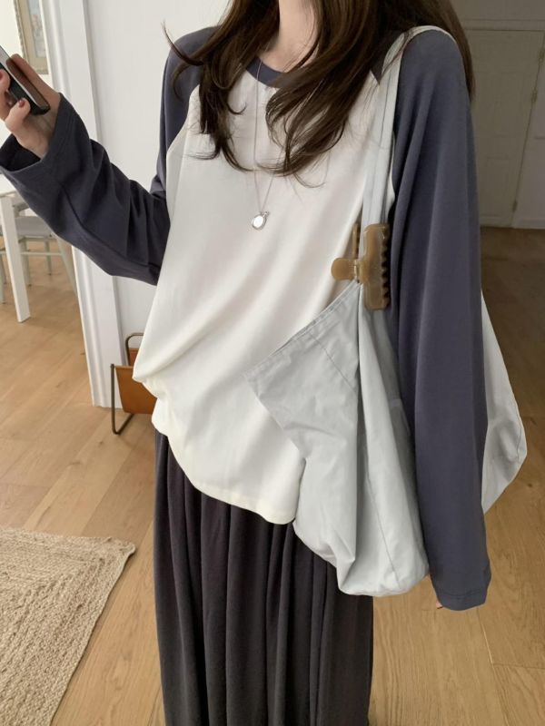 慵懶撞色休閒長T 