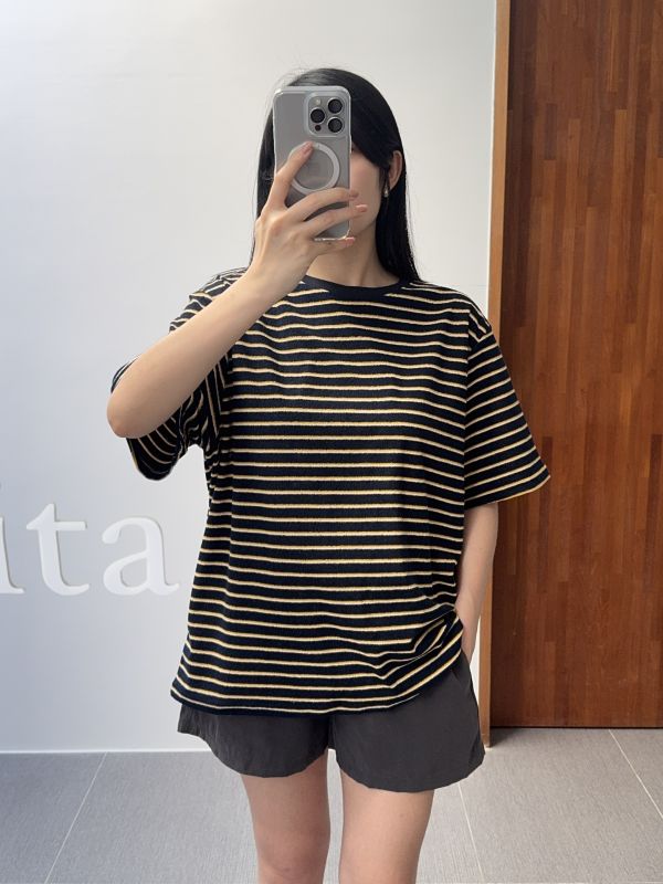 休閒毛巾布條紋短T 