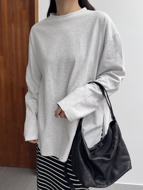 必備側開岔素面長T 