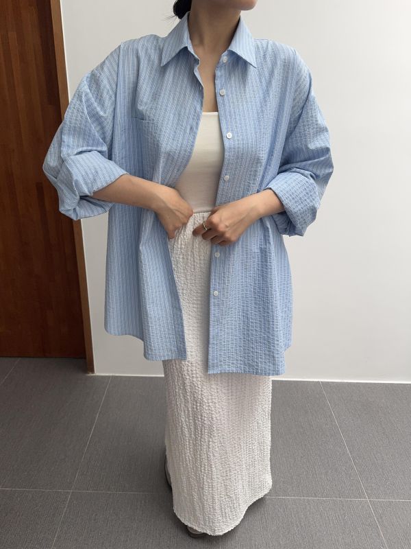 休閒細直紋寬鬆襯衫 