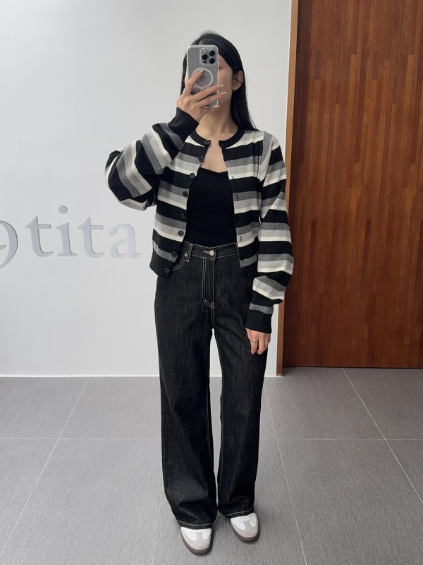 層次感撞色針織開襟衫 