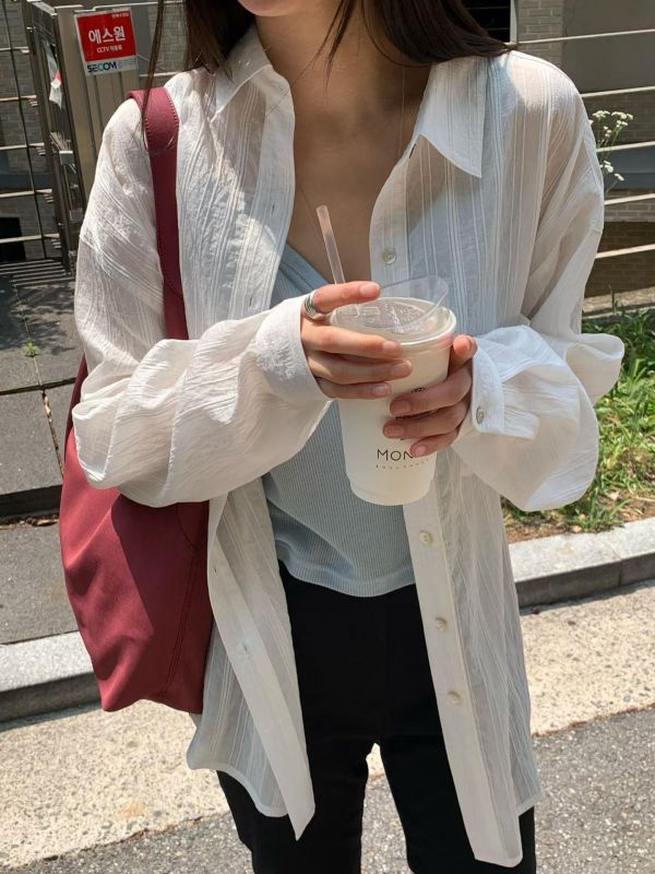 氣質木紋微透襯衫 