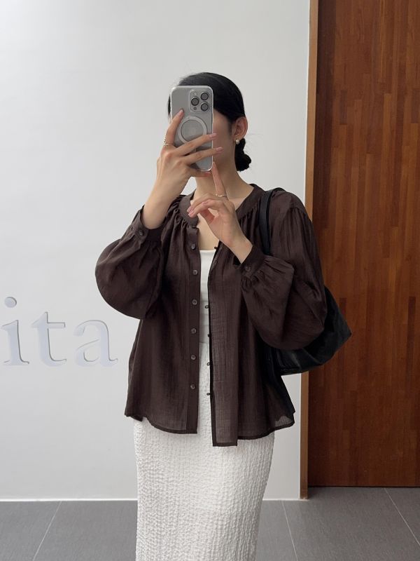 浪漫光澤微透開襟衫 