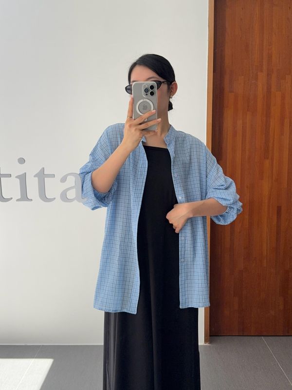 休閒小立領格紋襯衫 