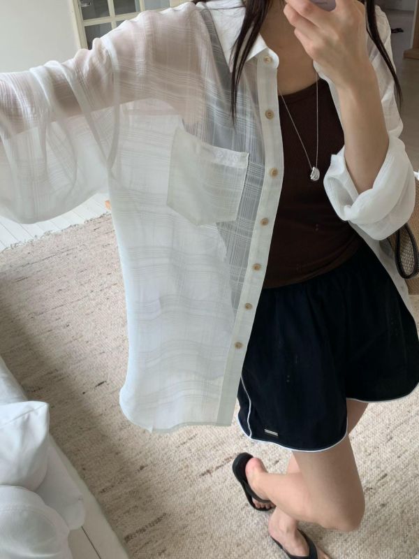 溫柔交錯紋白襯衫 
