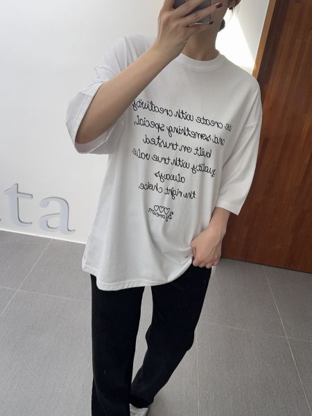 簡約文字七分袖長版T 