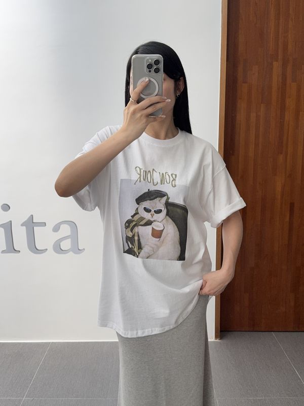 法式慵懶貓貓寬鬆T 