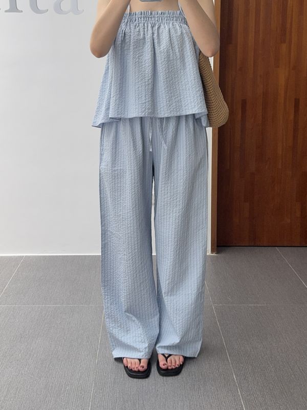 細直紋夏日休閒舒服褲 