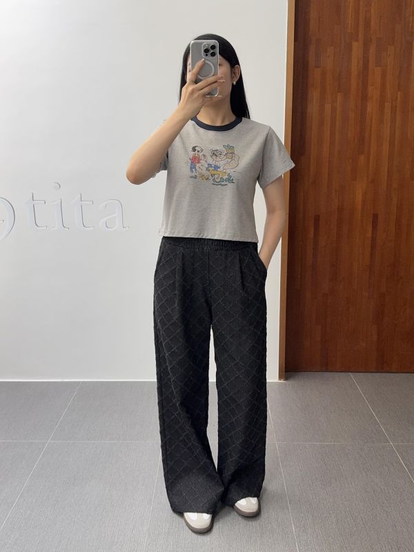 菱格紋牛仔休閒褲 