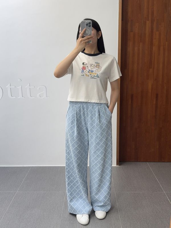 菱格紋牛仔休閒褲 