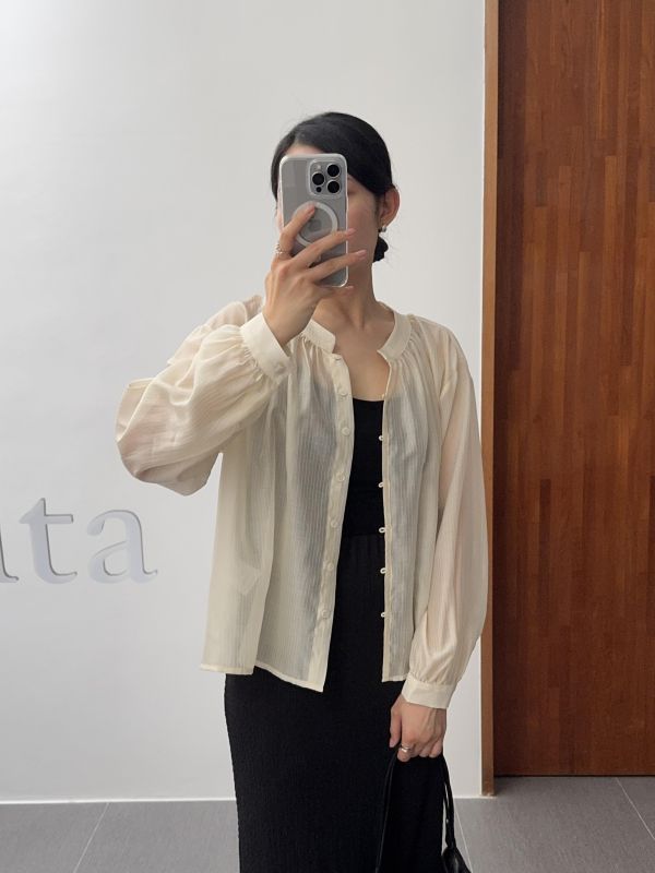 浪漫光澤微透開襟衫 