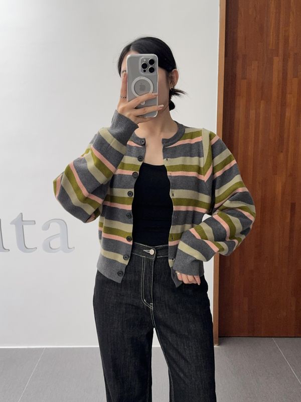 層次感撞色針織開襟衫 