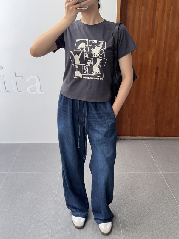 復古刷色牛仔舒服褲 