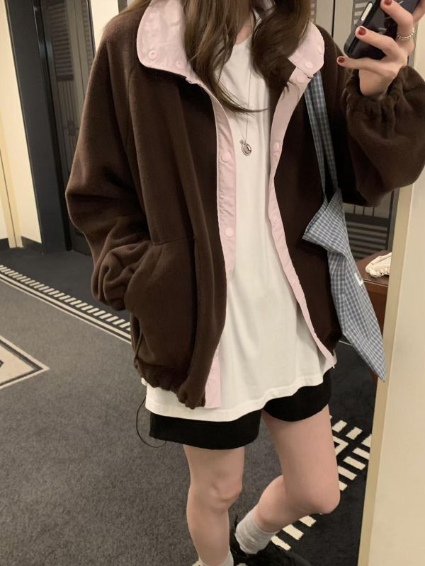 撞色立領休閒外套 