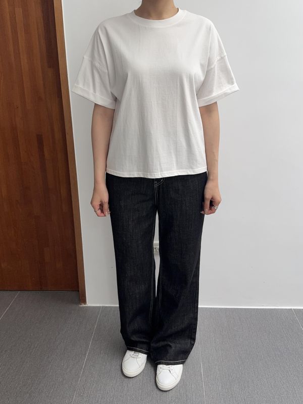 袖口反摺基本短T 