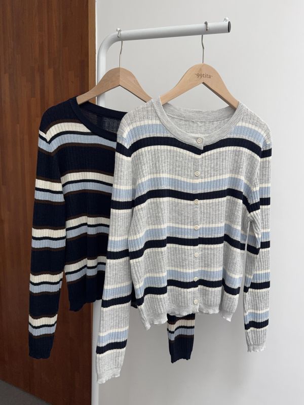 氣質條紋薄針織衣 