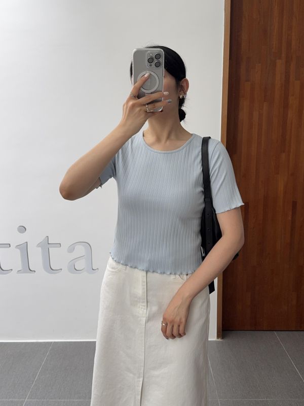 坑紋木耳邊短T 