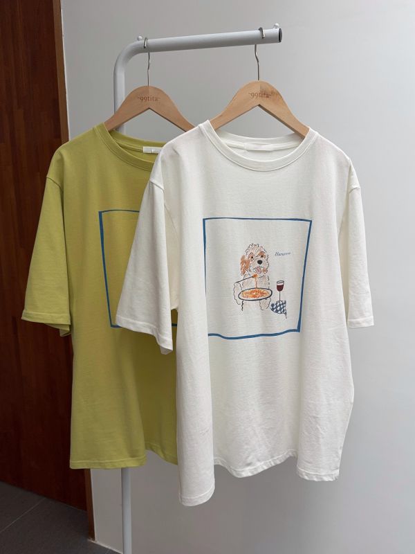 法式手繪狗狗短T 