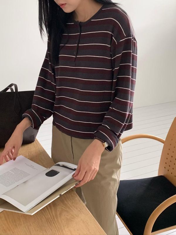 日常小釦子條紋衣 