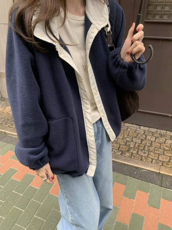 撞色立領休閒外套 