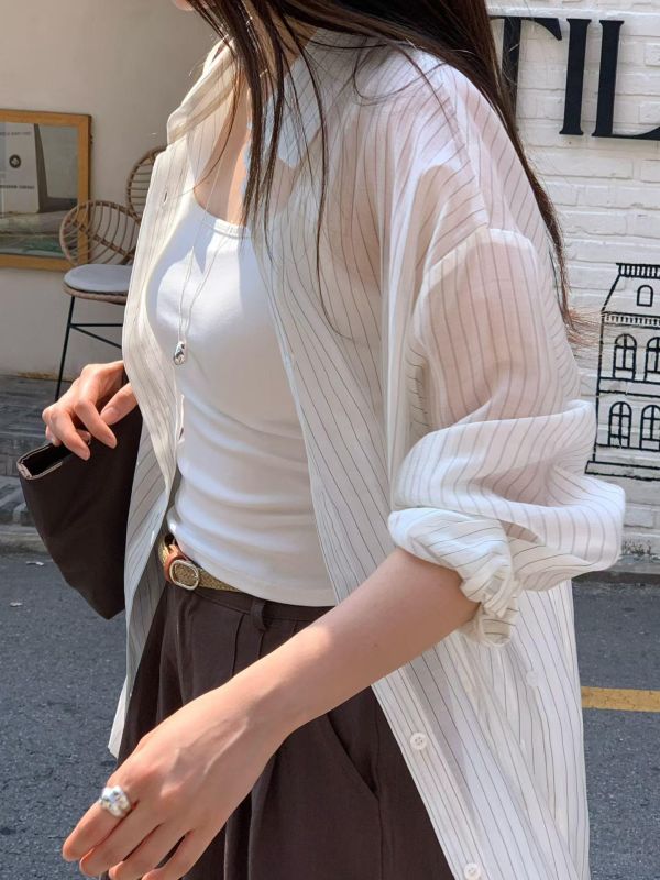 質感天絲直紋襯衫 