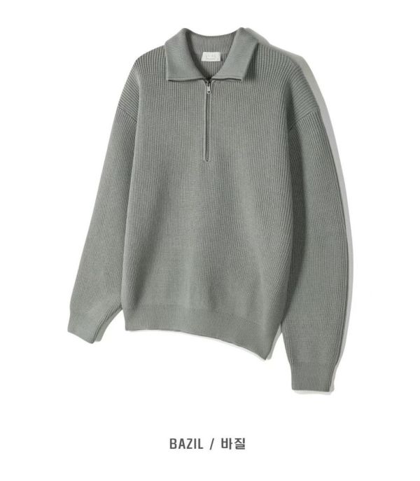 男裝-拉鏈翻領針織上衣 
