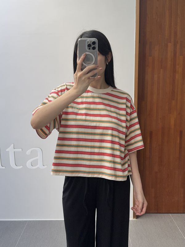 條紋撞色小短版短T 