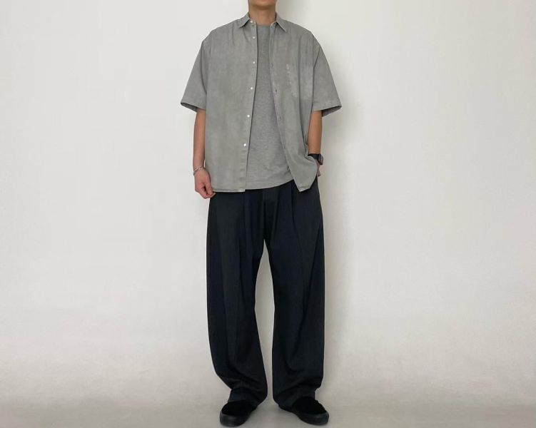 (男裝)休閒寬鬆短襯衫 