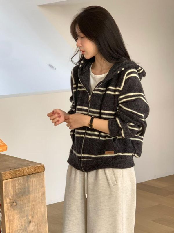 復古條紋連帽外套 
