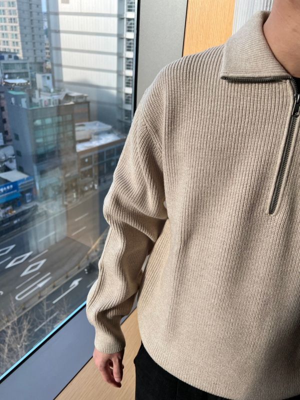 男裝-拉鏈翻領針織上衣 