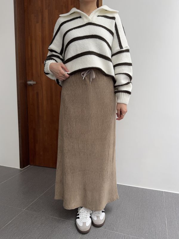 細緻絨面皺皺紋綁繩裙 