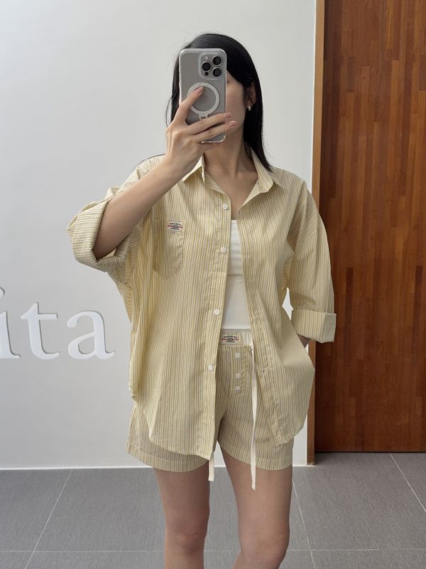 /現貨/質感條紋休閒襯衫套裝 