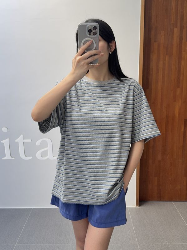 休閒毛巾布條紋短T 