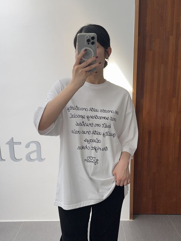 簡約文字七分袖長版T 