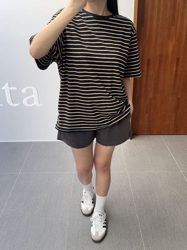 休閒毛巾布條紋短T 