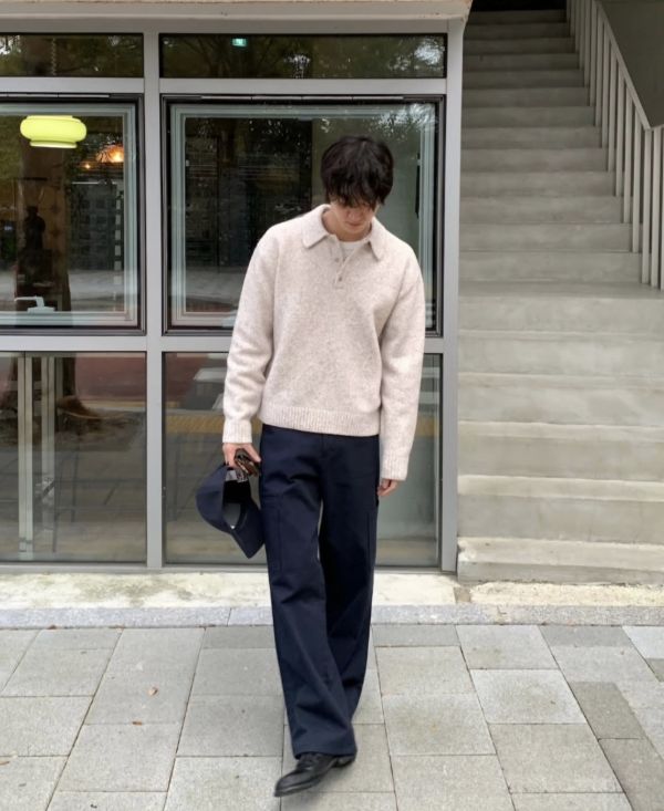 男裝-POLO領美麗諾羊毛衣 