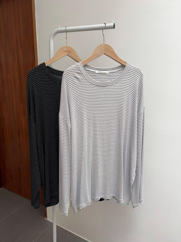 休閒日常側開岔條紋T 