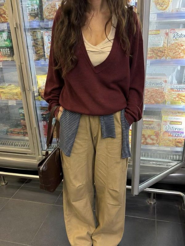 仙女歐膩的V領針織衣 