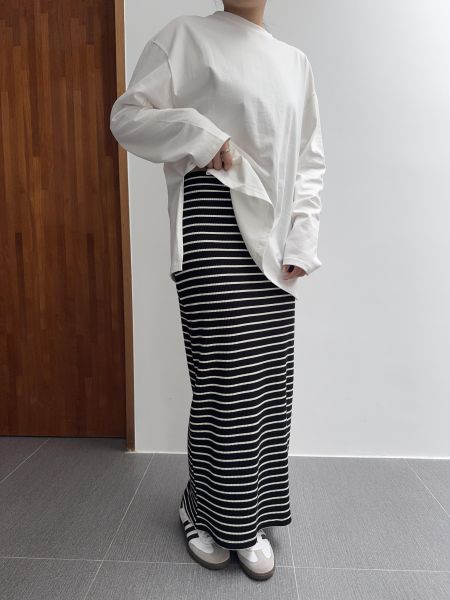 耐看休閒條紋長裙 