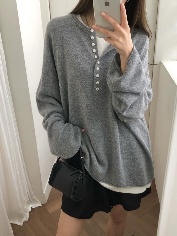 美麗諾羊毛亨利領毛衣 